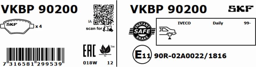 SKF VKBP 90200 - Kit pastiglie freno, Freno a disco www.autoricambit.com
