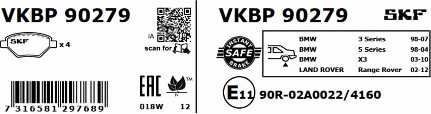 SKF VKBP 90279 - Kit pastiglie freno, Freno a disco www.autoricambit.com