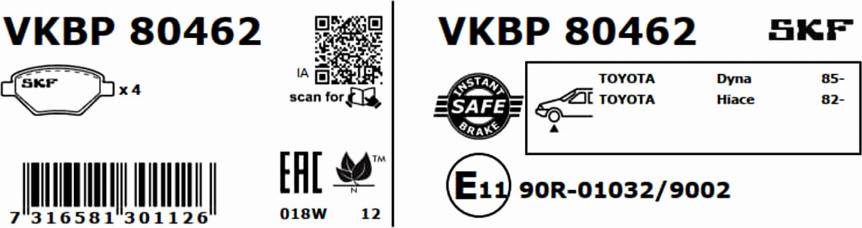 SKF VKBP 80462 - Kit pastiglie freno, Freno a disco www.autoricambit.com