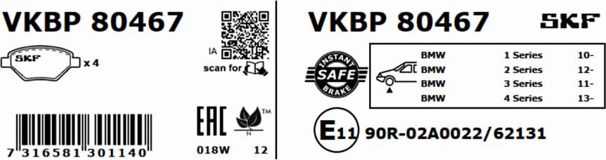 SKF VKBP 80467 - Kit pastiglie freno, Freno a disco www.autoricambit.com