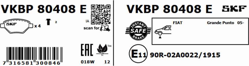 SKF VKBP 80408 E - Kit pastiglie freno, Freno a disco www.autoricambit.com