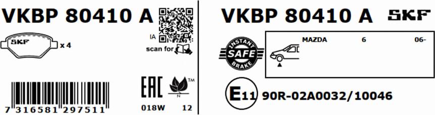 SKF VKBP 80410 A - Kit pastiglie freno, Freno a disco www.autoricambit.com