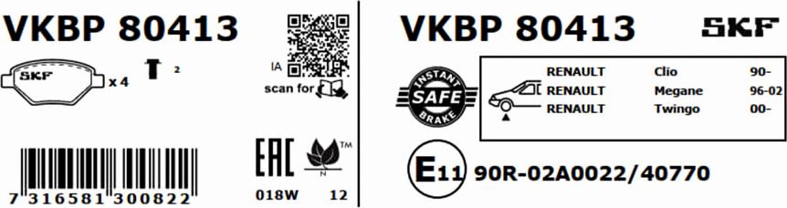 SKF VKBP 80413 - Kit pastiglie freno, Freno a disco www.autoricambit.com