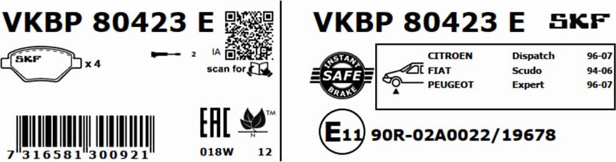 SKF VKBP 80423 E - Kit pastiglie freno, Freno a disco www.autoricambit.com