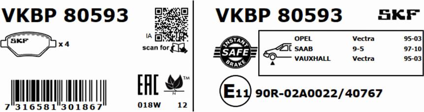 SKF VKBP 80593 - Kit pastiglie freno, Freno a disco www.autoricambit.com