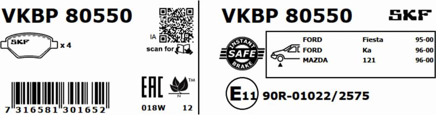 SKF VKBP 80550 - Kit pastiglie freno, Freno a disco www.autoricambit.com