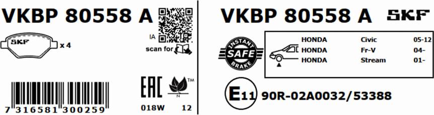 SKF VKBP 80558 A - Kit pastiglie freno, Freno a disco www.autoricambit.com