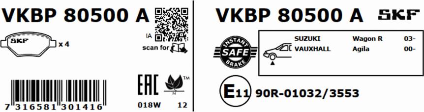 SKF VKBP 80500 A - Kit pastiglie freno, Freno a disco www.autoricambit.com