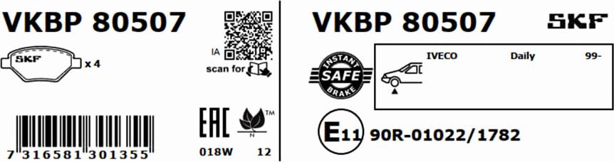 SKF VKBP 80507 - Kit pastiglie freno, Freno a disco www.autoricambit.com