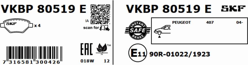 SKF VKBP 80519 E - Kit pastiglie freno, Freno a disco www.autoricambit.com