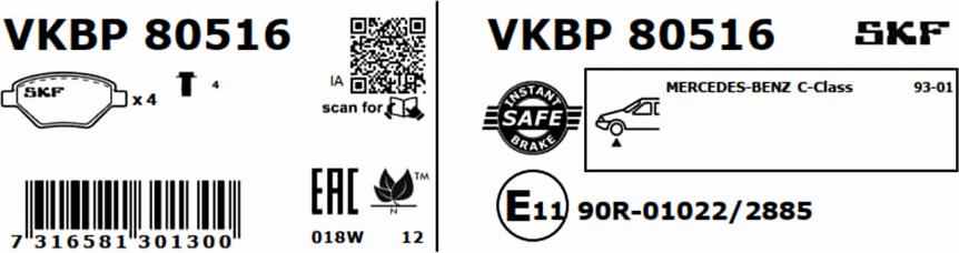 SKF VKBP 80516 - Kit pastiglie freno, Freno a disco www.autoricambit.com