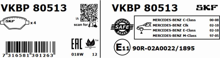 SKF VKBP 80513 - Kit pastiglie freno, Freno a disco www.autoricambit.com