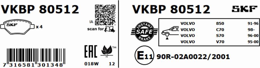 SKF VKBP 80512 - Kit pastiglie freno, Freno a disco www.autoricambit.com