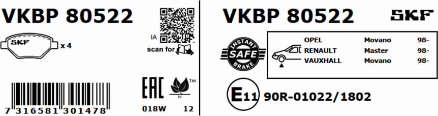 SKF VKBP 80522 - Kit pastiglie freno, Freno a disco www.autoricambit.com