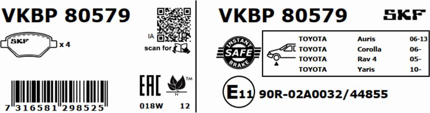 SKF VKBP 80579 - Kit pastiglie freno, Freno a disco www.autoricambit.com