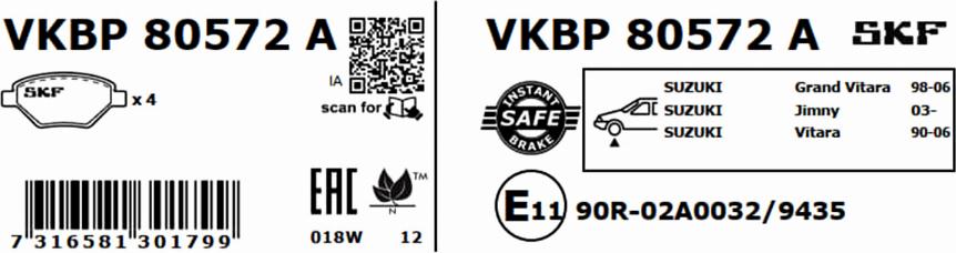 SKF VKBP 80572 A - Kit pastiglie freno, Freno a disco www.autoricambit.com