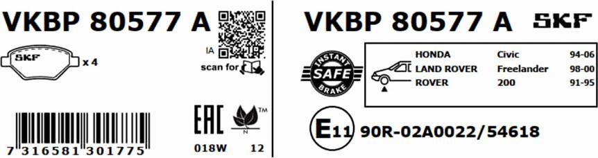 SKF VKBP 80577 A - Kit pastiglie freno, Freno a disco www.autoricambit.com