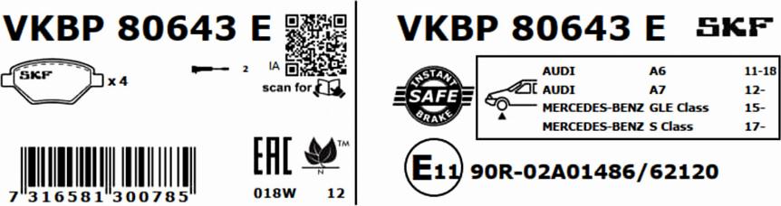 SKF VKBP 80643 E - Kit pastiglie freno, Freno a disco www.autoricambit.com