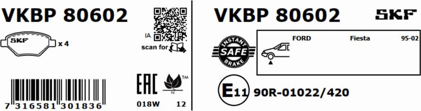 SKF VKBP 80602 - Kit pastiglie freno, Freno a disco www.autoricambit.com