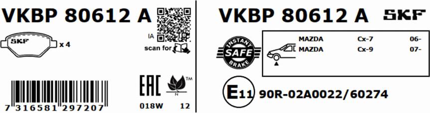 SKF VKBP 80612 A - Kit pastiglie freno, Freno a disco www.autoricambit.com