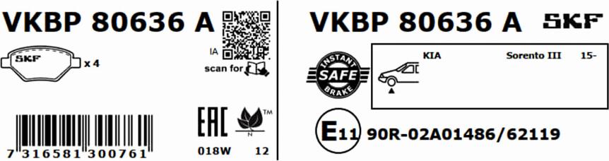 SKF VKBP 80636 A - Kit pastiglie freno, Freno a disco www.autoricambit.com