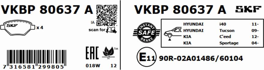 SKF VKBP 80637 A - Kit pastiglie freno, Freno a disco www.autoricambit.com