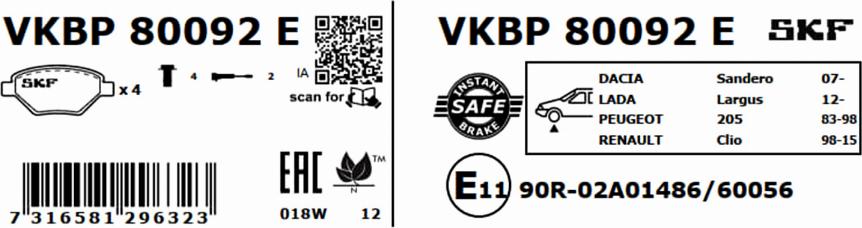 SKF VKBP 80092 E - Kit pastiglie freno, Freno a disco www.autoricambit.com