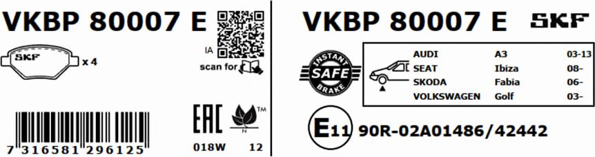 SKF VKBP 80007 E - Kit pastiglie freno, Freno a disco www.autoricambit.com