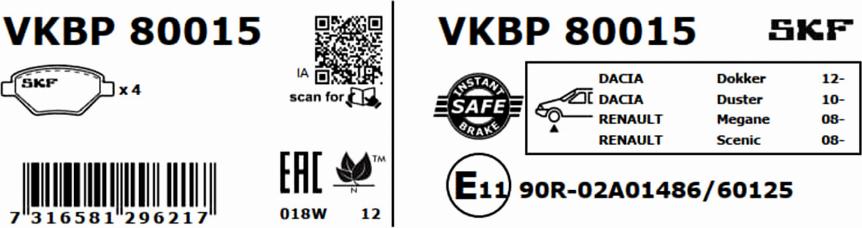 SKF VKBP 80015 - Kit pastiglie freno, Freno a disco www.autoricambit.com