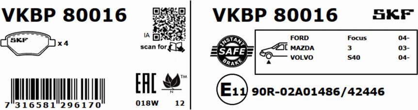 SKF VKBP 80016 - Kit pastiglie freno, Freno a disco www.autoricambit.com