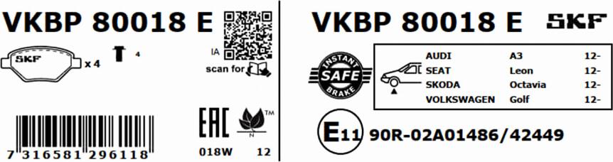 SKF VKBP 80018 E - Kit pastiglie freno, Freno a disco www.autoricambit.com
