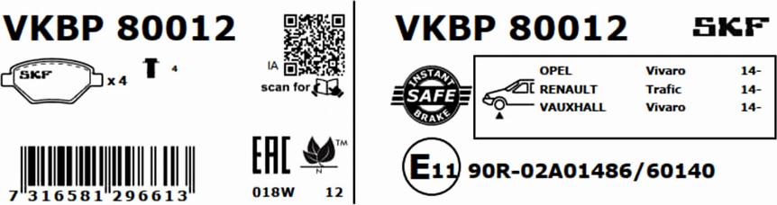 SKF VKBP 80012 - Kit pastiglie freno, Freno a disco www.autoricambit.com