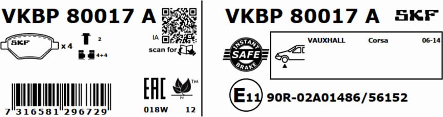 SKF VKBP 80017 A - Kit pastiglie freno, Freno a disco www.autoricambit.com