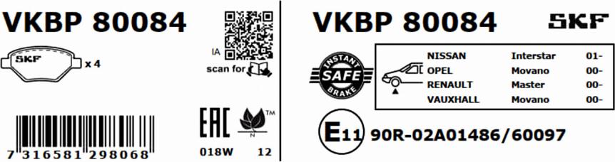 SKF VKBP 80084 - Kit pastiglie freno, Freno a disco www.autoricambit.com