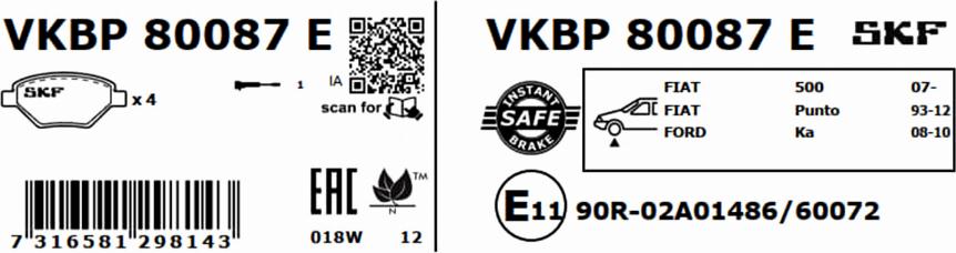 SKF VKBP 80087 E - Kit pastiglie freno, Freno a disco www.autoricambit.com
