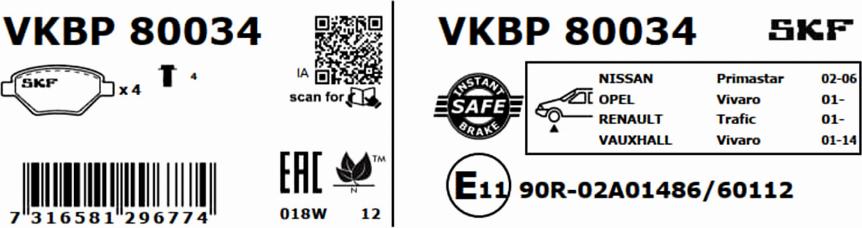 SKF VKBP 80034 - Kit pastiglie freno, Freno a disco www.autoricambit.com