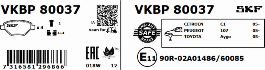 SKF VKBP 80037 - Kit pastiglie freno, Freno a disco www.autoricambit.com