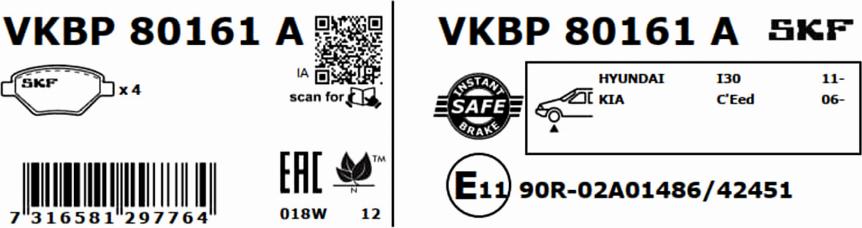 SKF VKBP 80161 A - Kit pastiglie freno, Freno a disco www.autoricambit.com