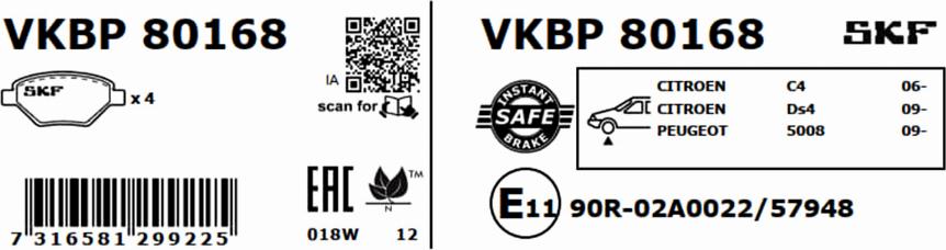 SKF VKBP 80168 - Kit pastiglie freno, Freno a disco www.autoricambit.com