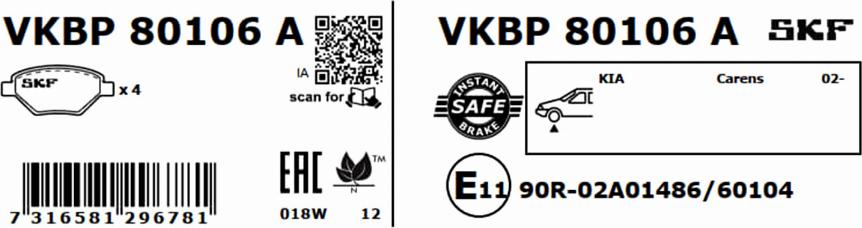 SKF VKBP 80106 A - Kit pastiglie freno, Freno a disco www.autoricambit.com