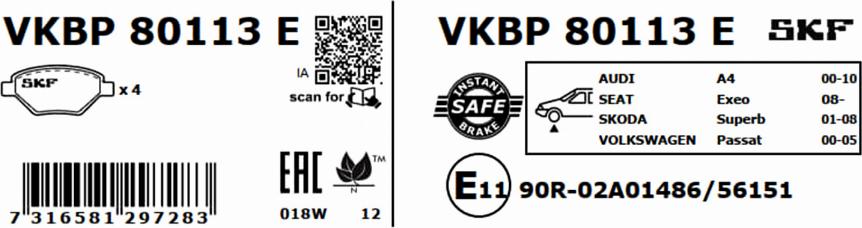 SKF VKBP 80113 E - Kit pastiglie freno, Freno a disco www.autoricambit.com