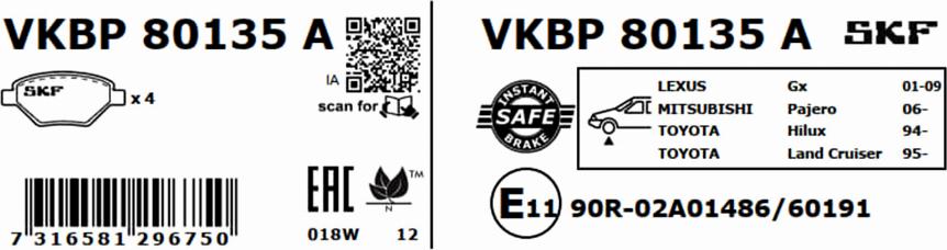 SKF VKBP 80135 A - Kit pastiglie freno, Freno a disco www.autoricambit.com