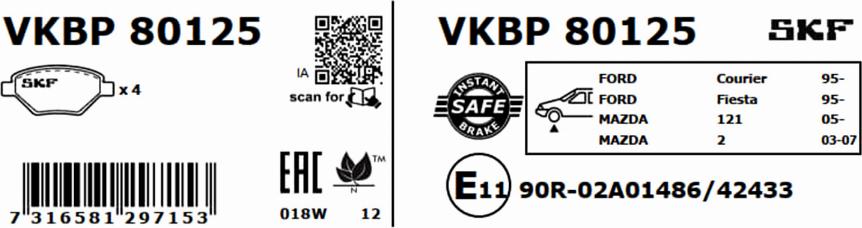 SKF VKBP 80125 - Kit pastiglie freno, Freno a disco www.autoricambit.com