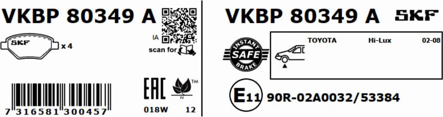 SKF VKBP 80349 A - Kit pastiglie freno, Freno a disco www.autoricambit.com