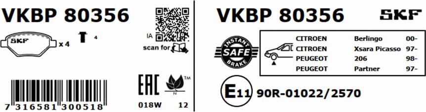 SKF VKBP 80356 - Kit pastiglie freno, Freno a disco www.autoricambit.com