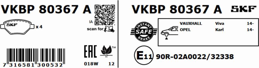 SKF VKBP 80367 A - Kit pastiglie freno, Freno a disco www.autoricambit.com