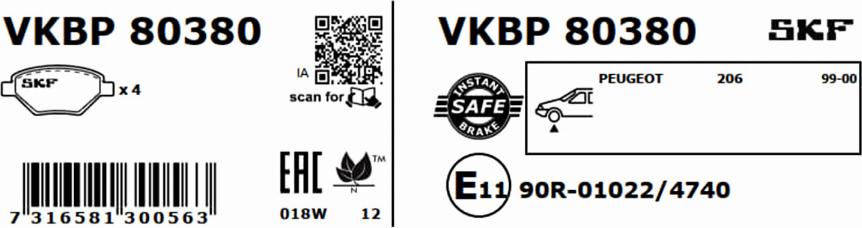 SKF VKBP 80380 - Kit pastiglie freno, Freno a disco www.autoricambit.com