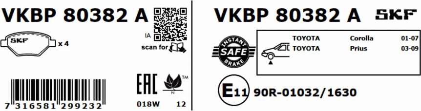 SKF VKBP 80382 A - Kit pastiglie freno, Freno a disco www.autoricambit.com