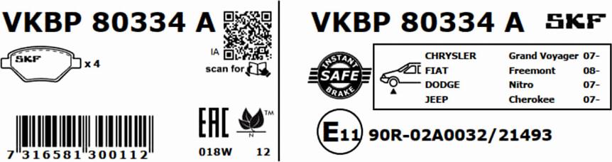 SKF VKBP 80334 A - Kit pastiglie freno, Freno a disco www.autoricambit.com