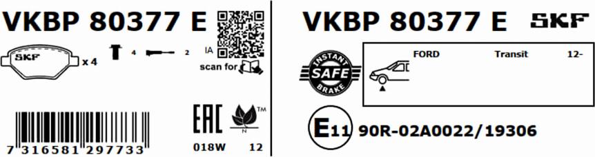 SKF VKBP 80377 E - Kit pastiglie freno, Freno a disco www.autoricambit.com